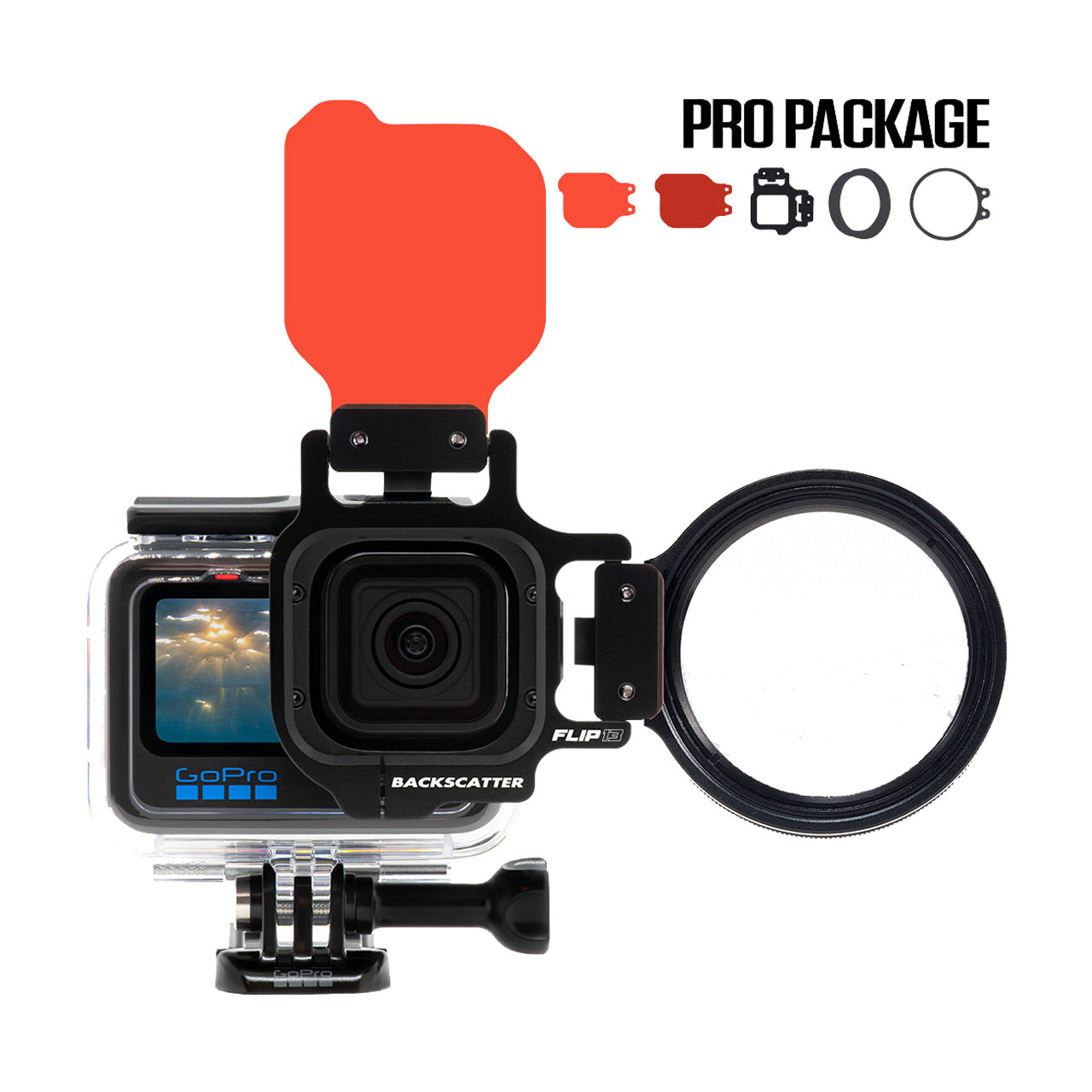 BACKSCATTER FLIP13 Pro Package with DIVE & DEEP Filters & +15 MacroMate Mini Lens for GoPro HERO Cameras