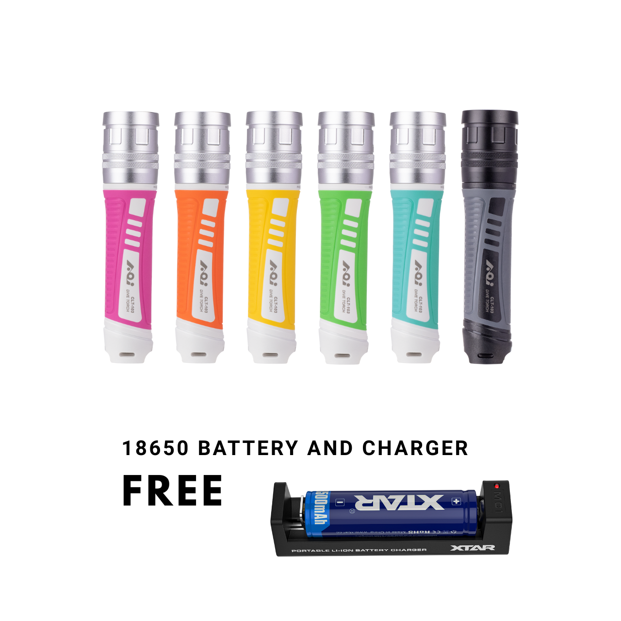 AOI CLT-103 Dive Torch & Free XTAR 18650 Battery and Charger